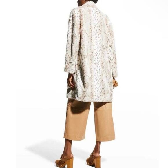 Johnny Was Artic Lynx faux fur coat jacket cardigan duster animal size L large - Picture 2 of 11